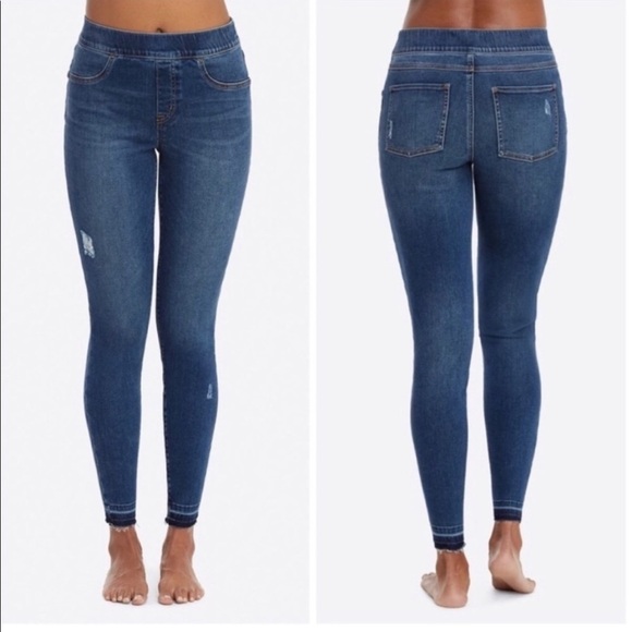 Spanx Pull Distressed Ankle skinny jeans medium wash - Picture 3 of 9